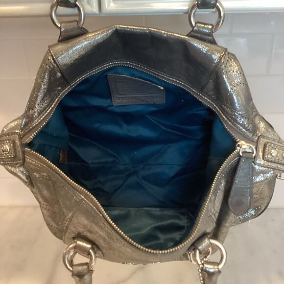 Coach Ashley Perforated Metallic Silver Leather Satchel Handbag RARE - Picture 12 of 15